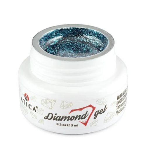 Atica Diamond Gel Blue 5ml – jar of blue shimmering nail gel.