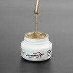 Atica Diamond Gel Gold 5ml – open jar with intense golden shimmer gel.

