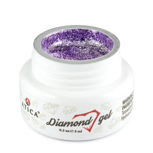 Atica Diamond Gel Violet 5ml – jar of violet shimmering nail gel.

