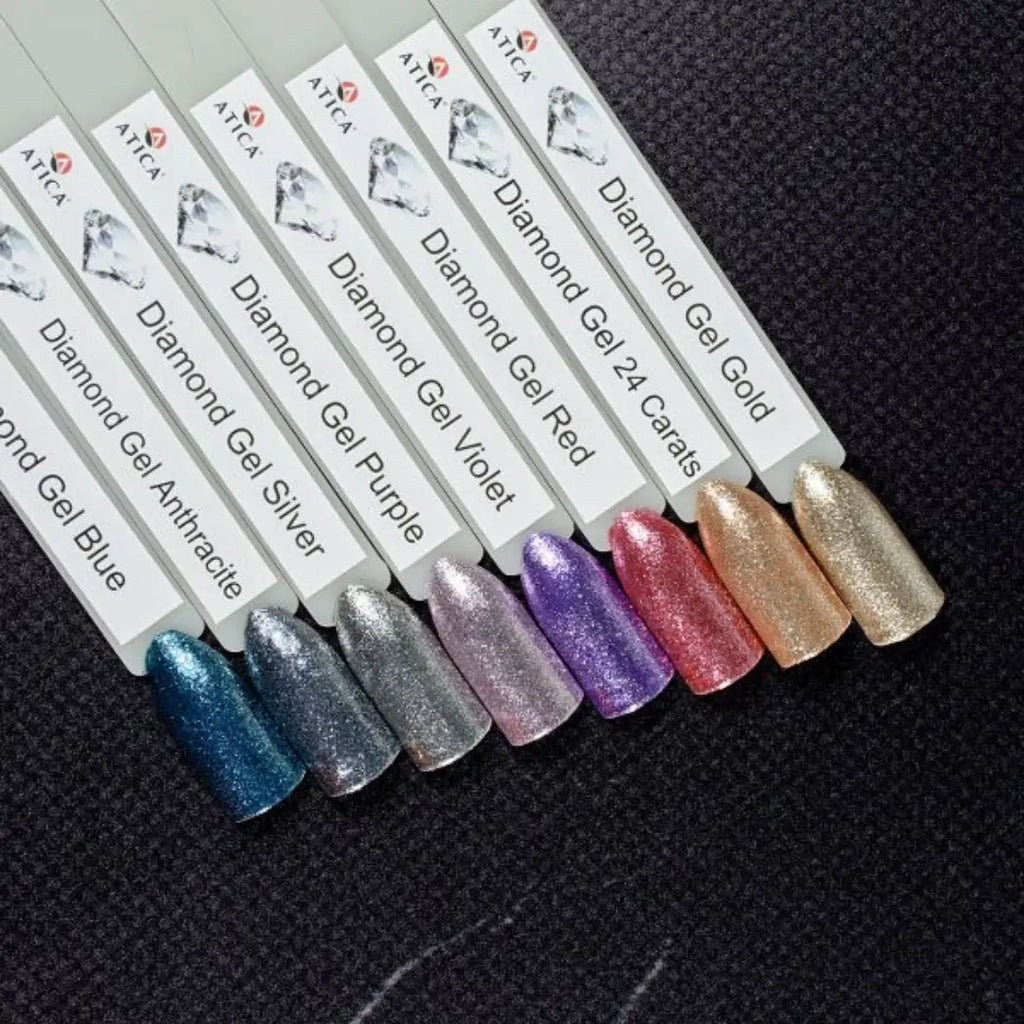 Atica Diamond Gel Blue 5ml – jar of blue shimmering nail gel.