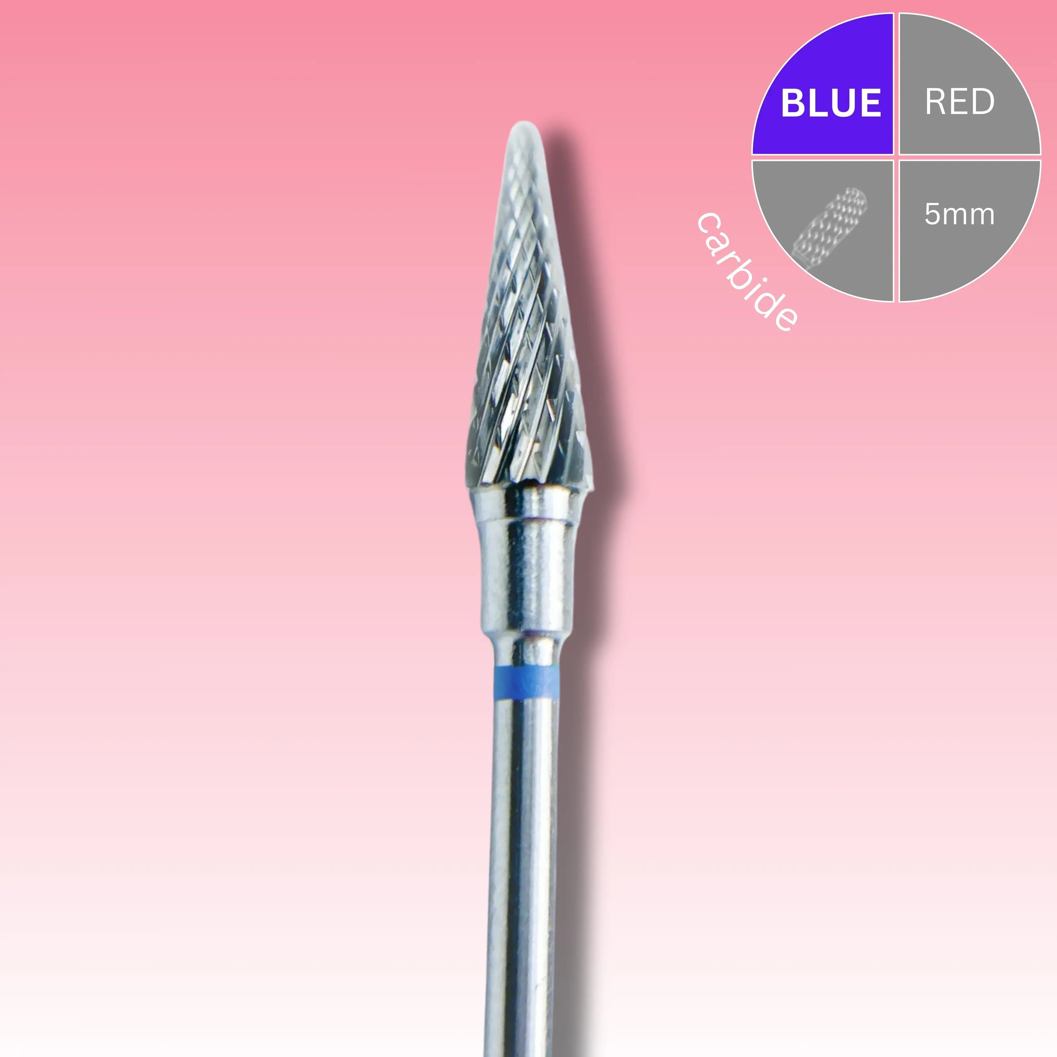 Carbide nail drill bit 5 mm – blue tree shape with pointed tip for gel removal