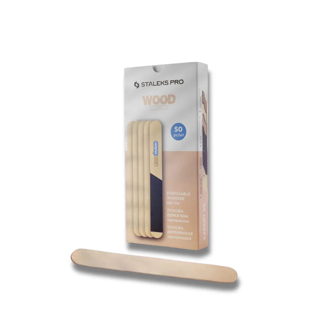 Staleks Expert 20 disposable wooden file bases pack 50 pcs, eco friendly manicure tool