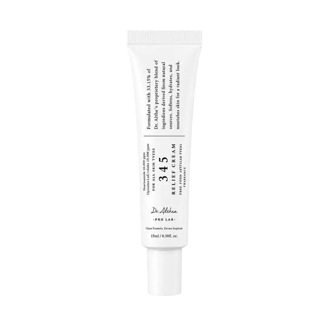 Dr. Althea 345 Relief Cream 15ml jar, soothing barrier-repair cream for sensitive redness-prone skin
