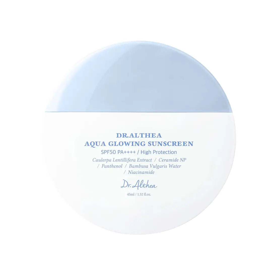 Dr. Althea Aqua Glowing Sunscreen SPF50+ PA++++ 45ml tube, hydrating glow sunscreen for dry and sensitive skin