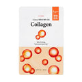 ETUDE Collagen Skin Firming sheet mask in a white and peach-colored pouch with orange and red collagen molecule illustrations.