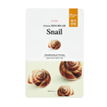 ETUDE Snail Smoothing & Firming sheet mask pouch with a white and pale green design, featuring illustrations of snail shells and a small orange ETUDE logo badge.