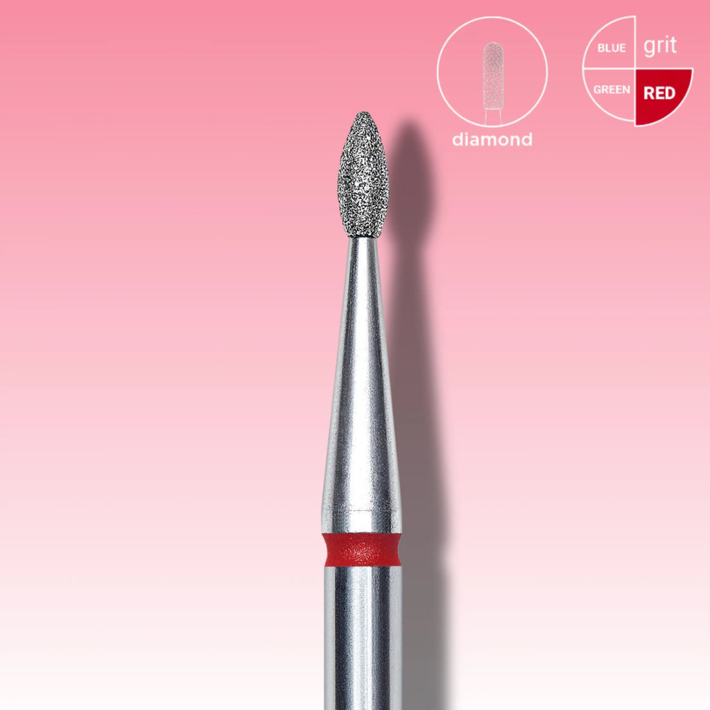 Drop-shaped diamond nail drill bit for delicate cuticle removal and under-nail filing