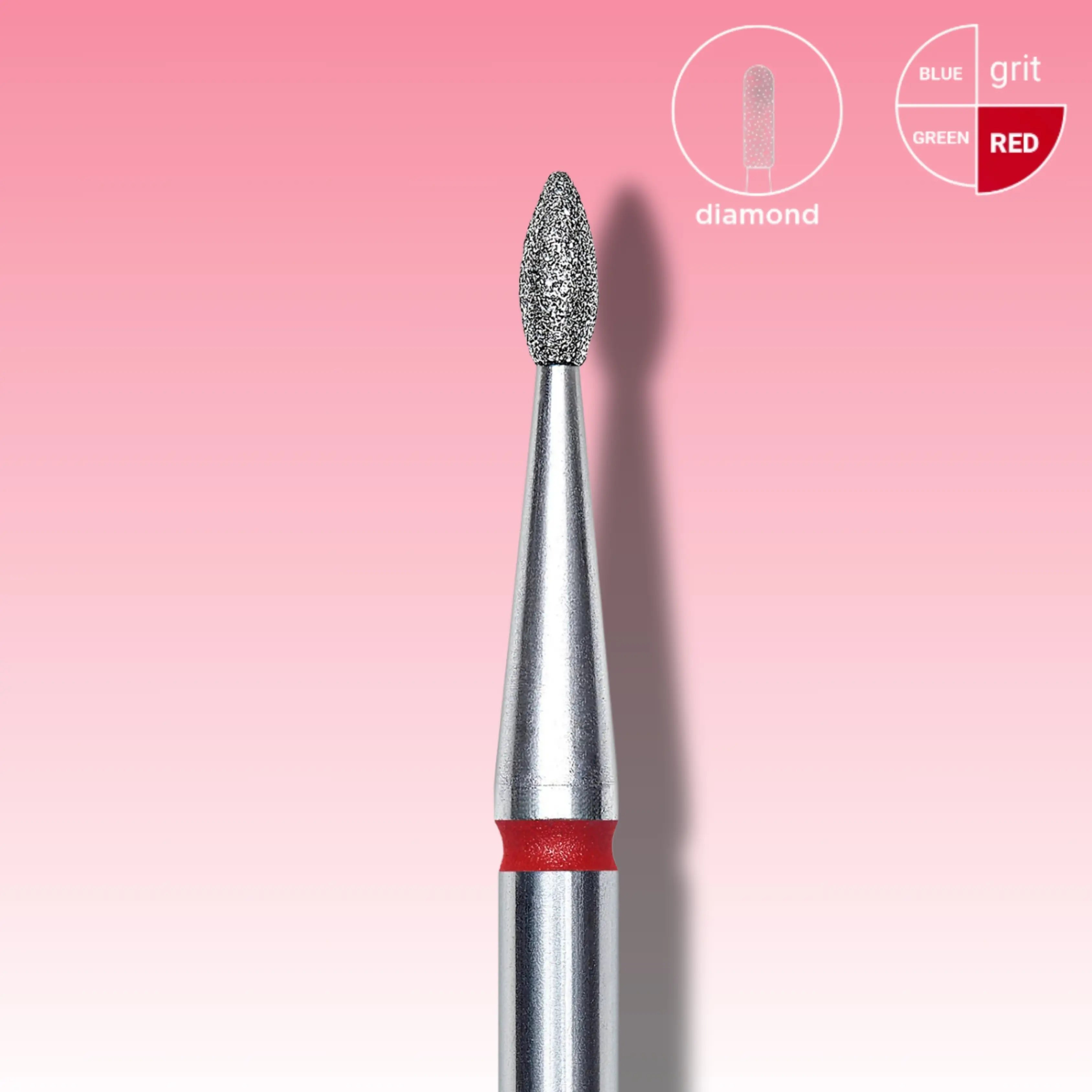 Drop-shaped diamond nail drill bit for delicate cuticle removal and under-nail filing