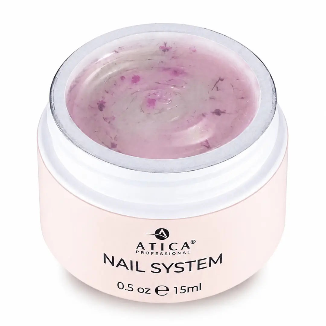 Jar of Atica Professional nail system gel on a white background