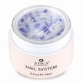 Jar of Atica Professional nail system gel with purple and white marbled texture on a white background