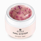 Pink nail gel in a jar with Atica Professional branding on a white background
