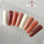 Thick non-running beige builder gel texture on brush, reverse french wall construction