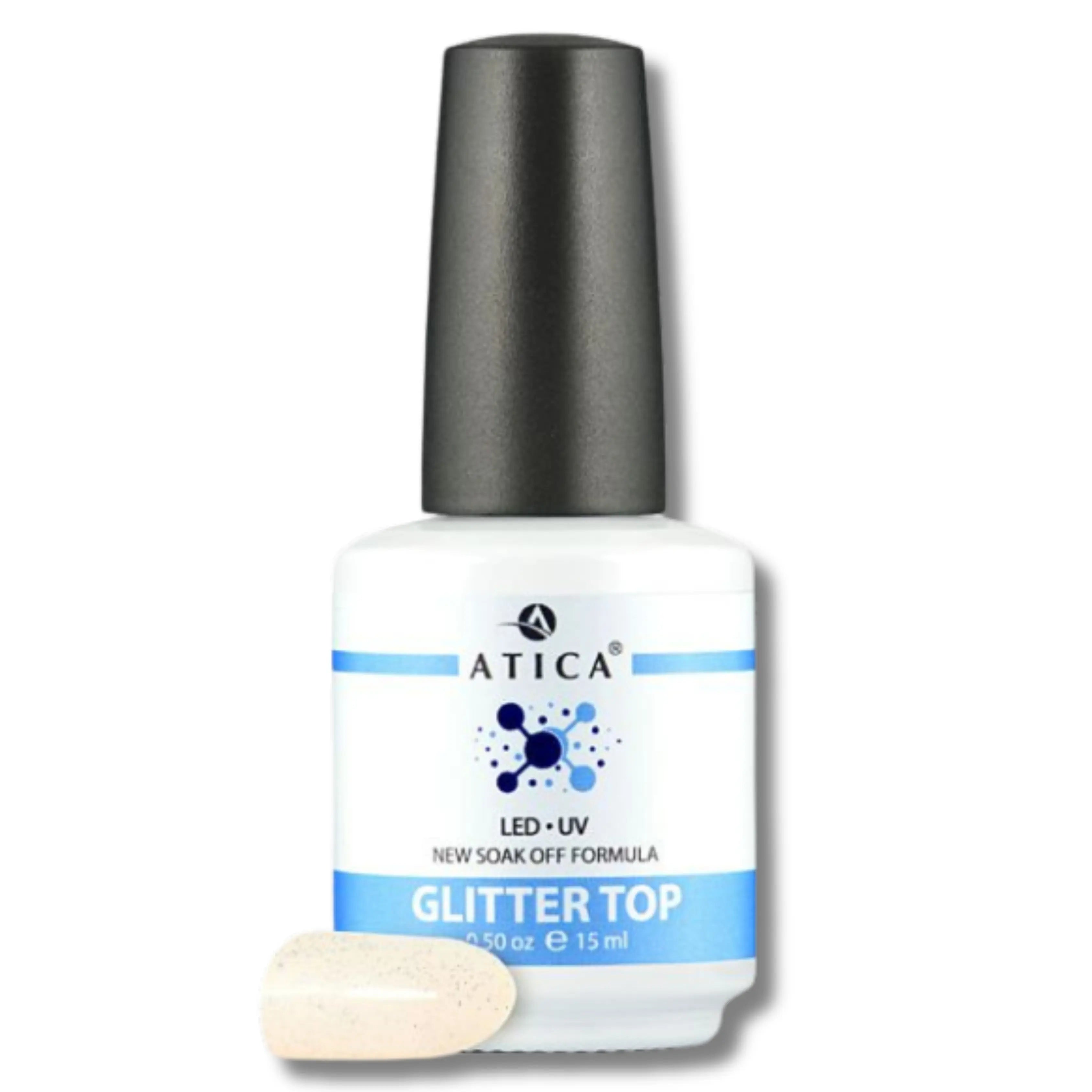 Glitter Top Coat 15 ml – no-wipe gel top with subtle glitter shimmer