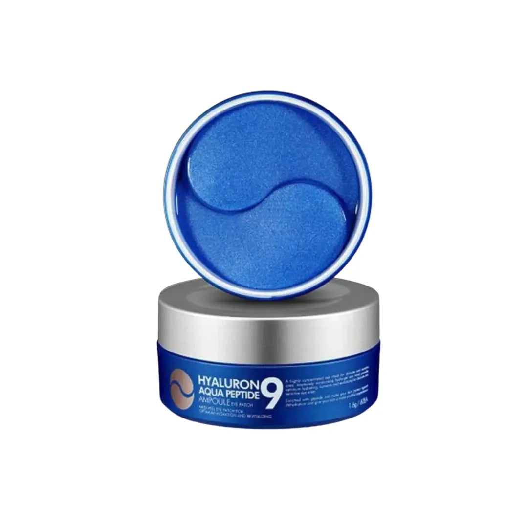 Medi-Peel Hyaluron Aqua Peptide 9 Ampoule Eye Patch 60 pack container showing blue hydrogel patches