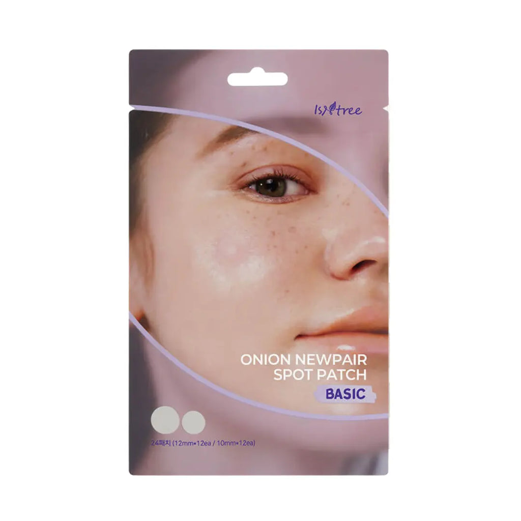Isntree Onion Newpair Spot Patch, 24-count hydrocolloid acne patches in two sizes with onion extract