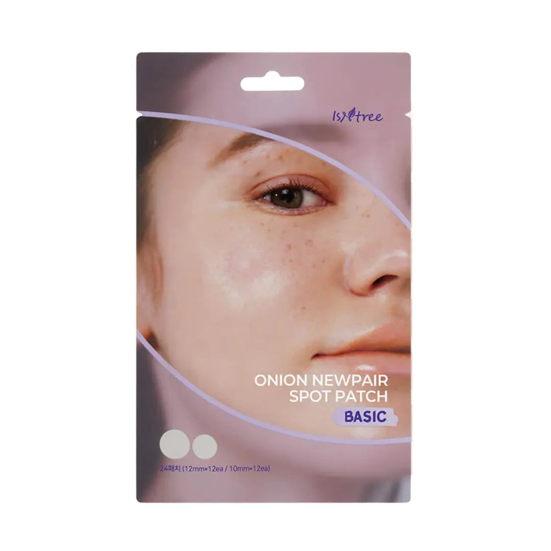 Isntree Onion Newpair Spot Patch, 24-count hydrocolloid acne patches in two sizes with onion extract