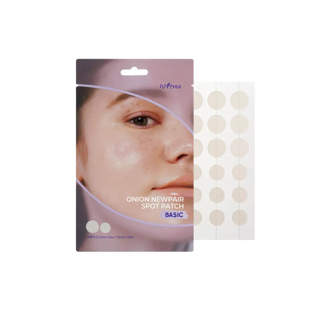 Isntree Onion Newpair Spot Patch, 24-count hydrocolloid acne patches in two sizes with onion extract