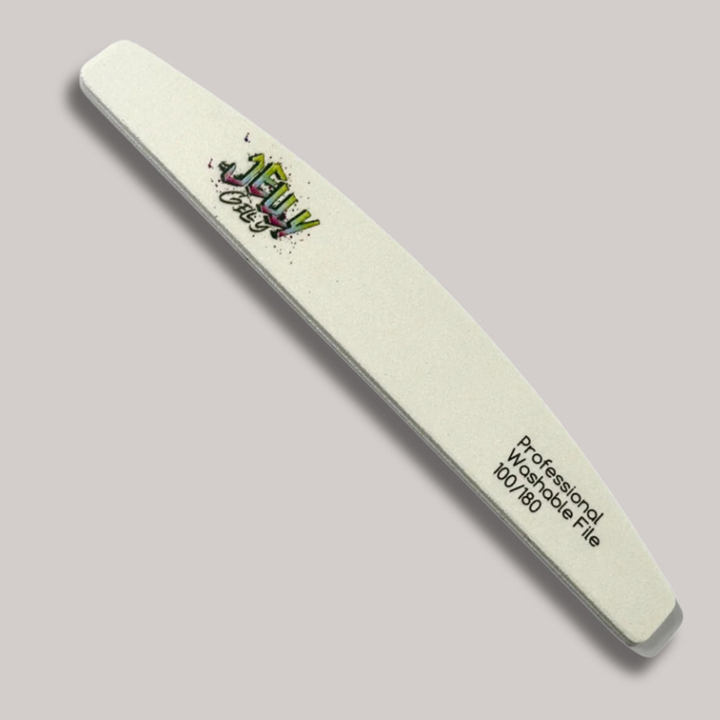 Jelly Gelly Nail File White 100/180 with half-moon shape for precision filing.