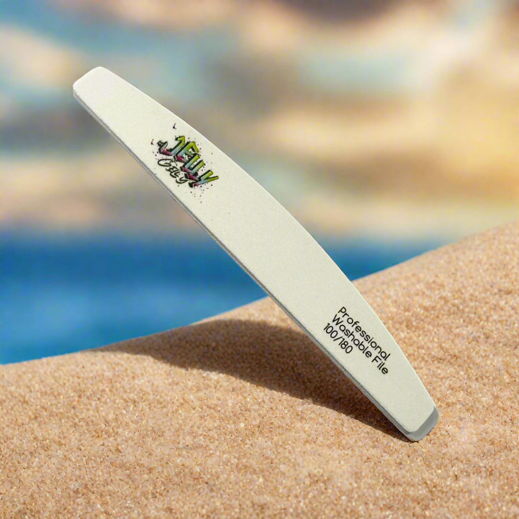 Jelly Gelly Nail File White 100/180 with half-moon shape for precision filing.