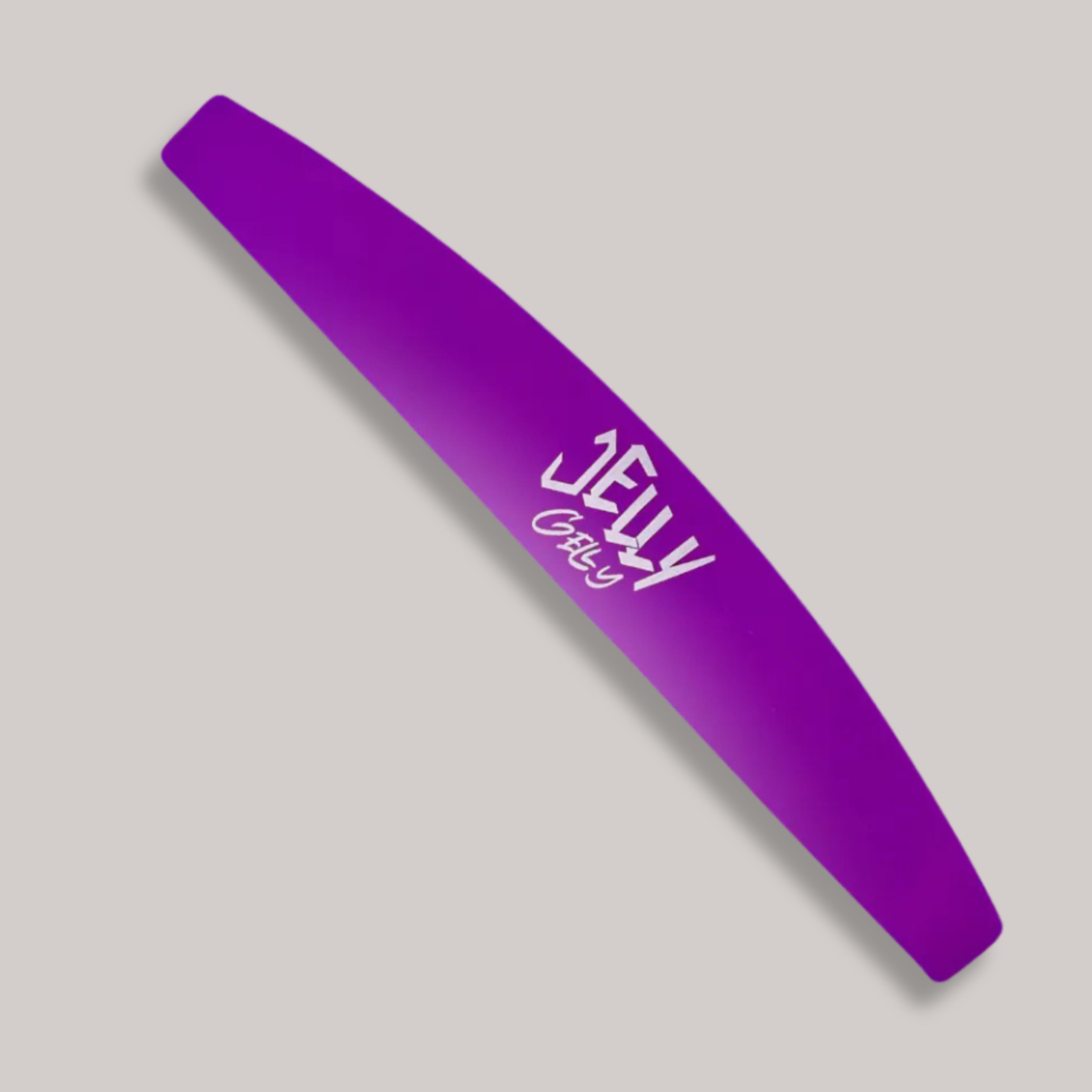 Jelly Gelly Plastic Nail File Base in purple with a half-moon shape for precision filing.

