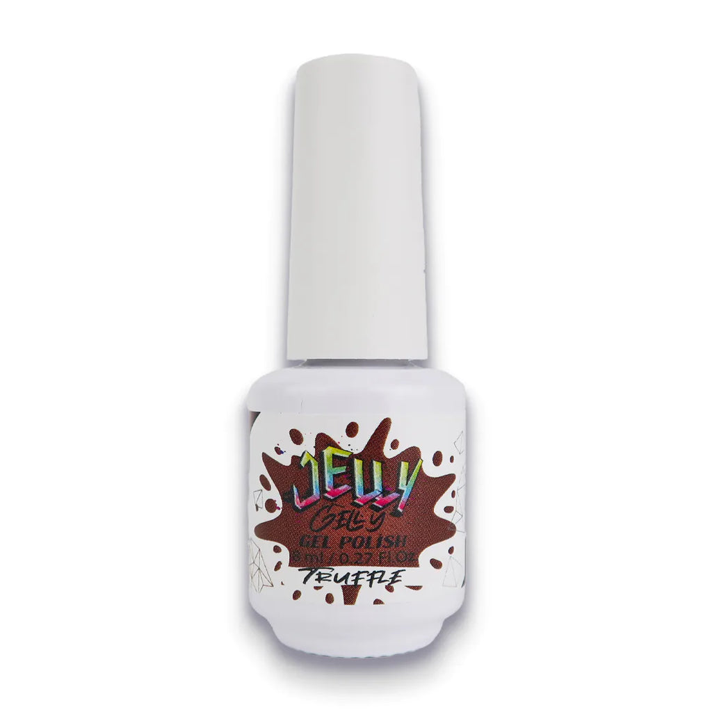 Jelly Gelly Gel Nail Polish Truffle – elegant chocolate brown gel polish in an 8ml bottle.