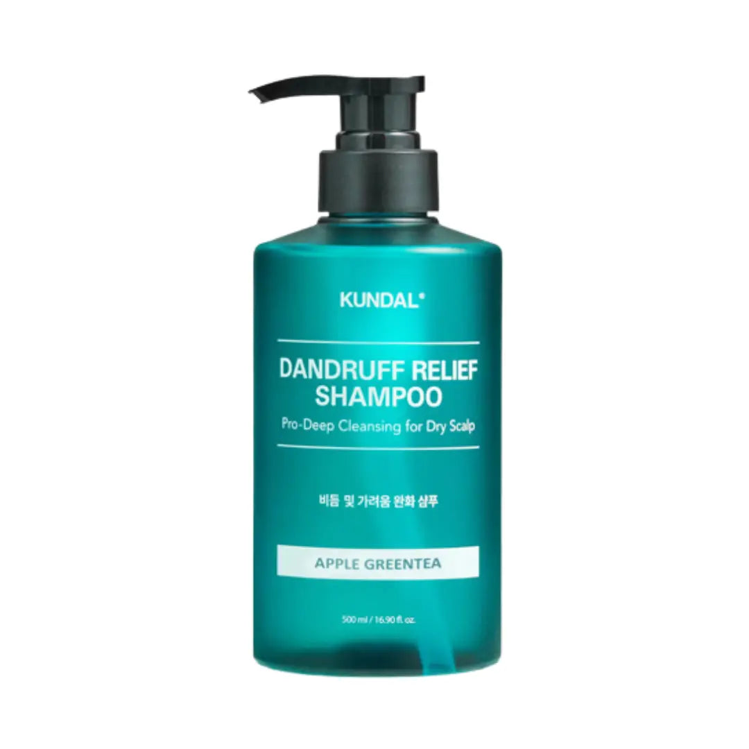 KUNDAL Dandruff Relief Shampoo Apple Green Tea 500ml bottle, anti-dandruff shampoo with piroctone olamine