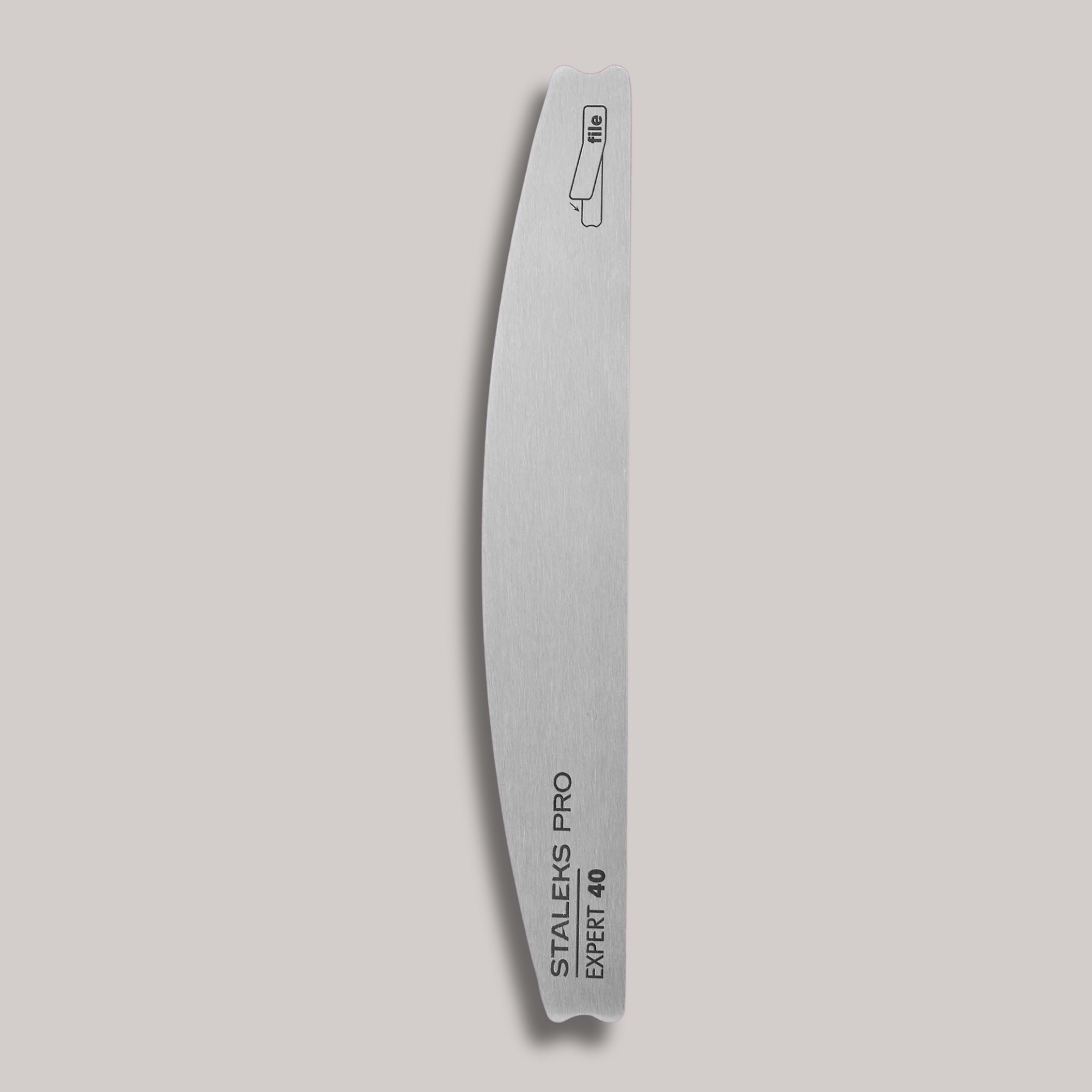 Crescent Metal Base For Nail File EXPERT 40, stainless steel, 162 x 25 mm, suitable for disposable crescent-shaped files, sterilizable, for safe manicure and pedicure.