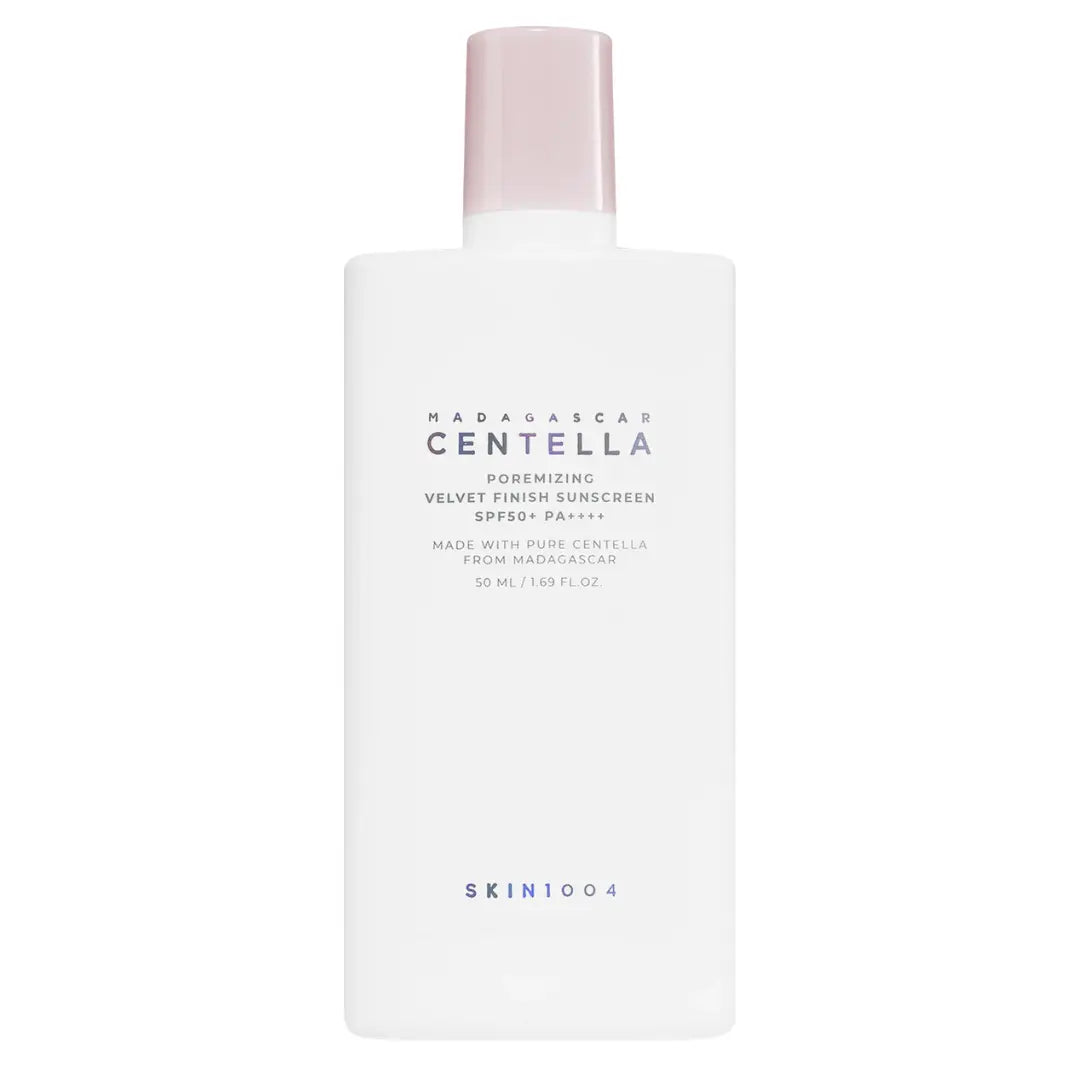 SKIN1004 Madagascar Centella Poremizing Velvet Finish Sunscreen SPF50+ PA++++ 50ml bottle showing velvet finish sun cream