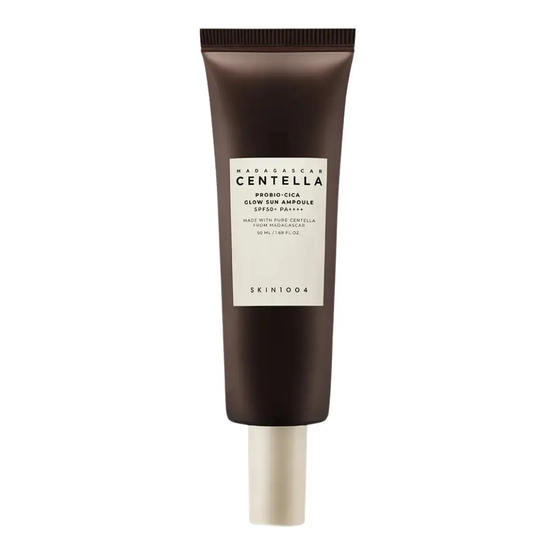 SKIN1004 Madagascar Centella Probio-Cica Glow Sun Ampoule 50ml bottle showing professional chemical sunscreen