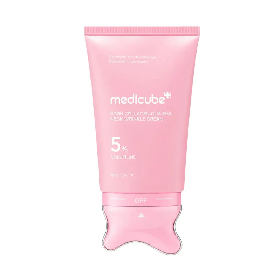 Medicube PDRN Collagen Gua Sha Neck Wrinkle Cream 90g with built-in gua sha applicator, firming neck cream