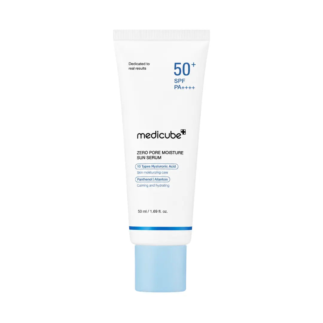 Medicube Zero Pore Moisture Sun Serum SPF50+ PA++++ 50ml bottle, lightweight pore-refining sunscreen for oily skin