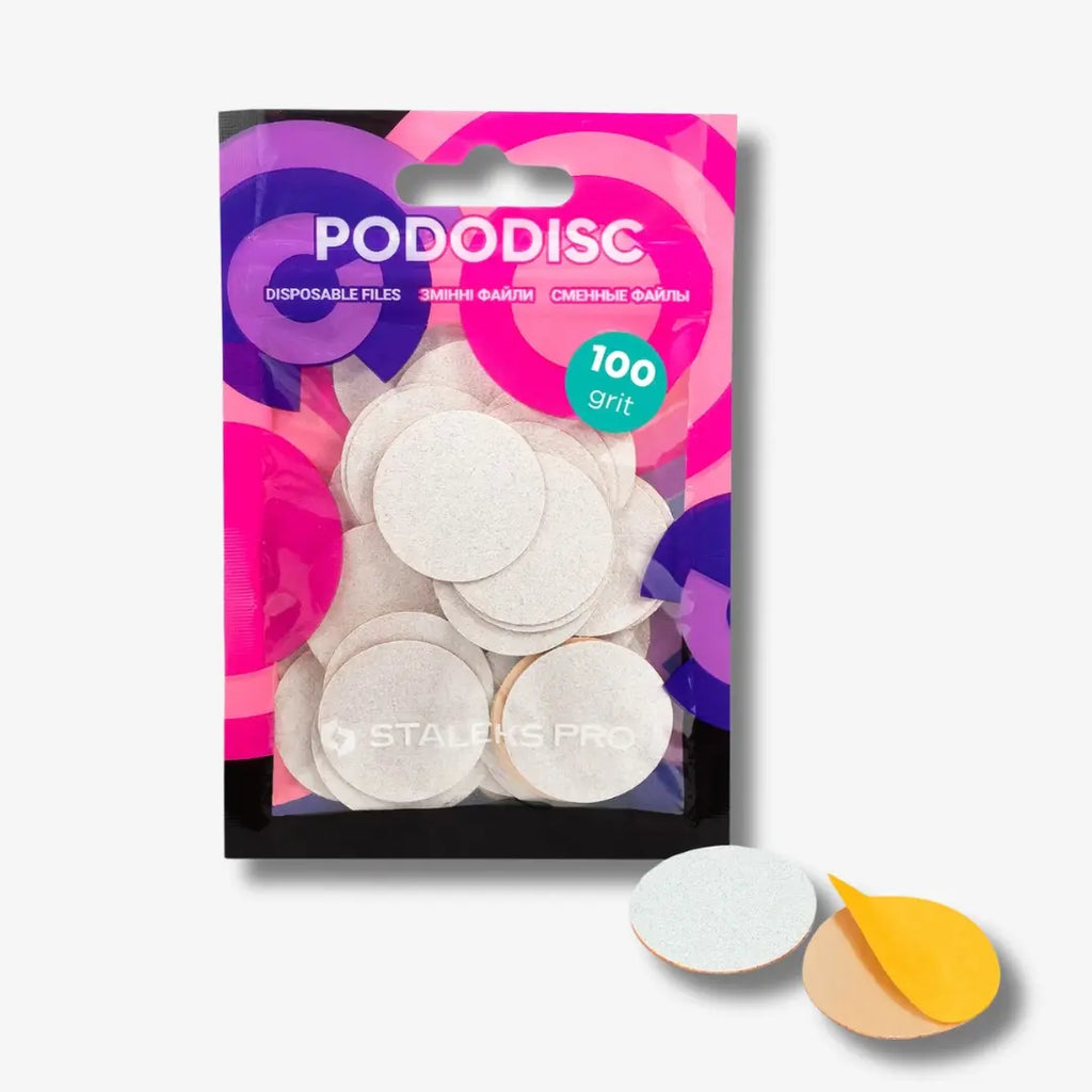 White disposable refill pads (80-320 grit) for PODODISC STALEKS PRO L – 50 pcs for smooth and effective pedicure treatment.