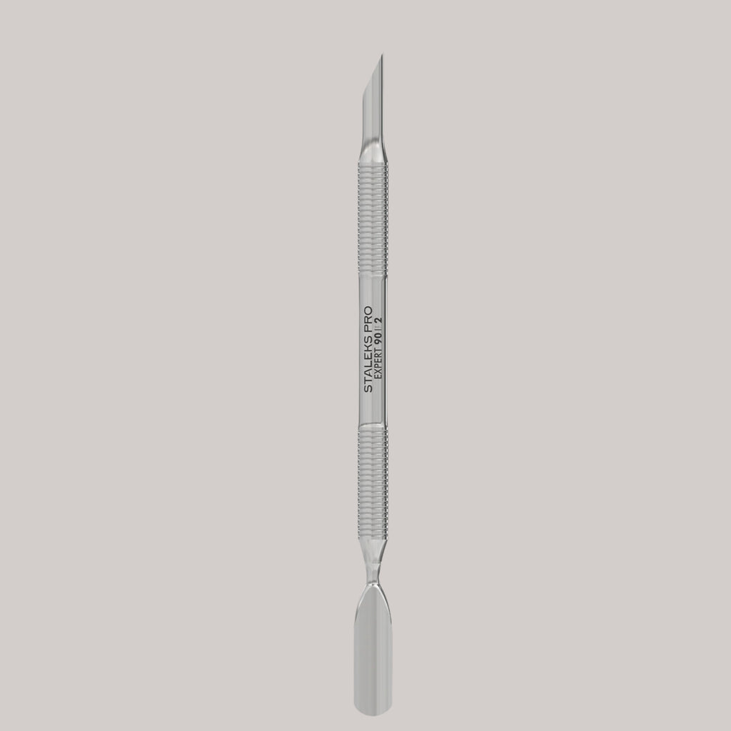 Manicure Pusher EXPERT 90 TYPE 2
"EXPERT 90 TYPE 2 Manicure Pusher with beveled slant pusher and rounded wide pusher for cuticle care, nail cleaning, and gel polish removal.