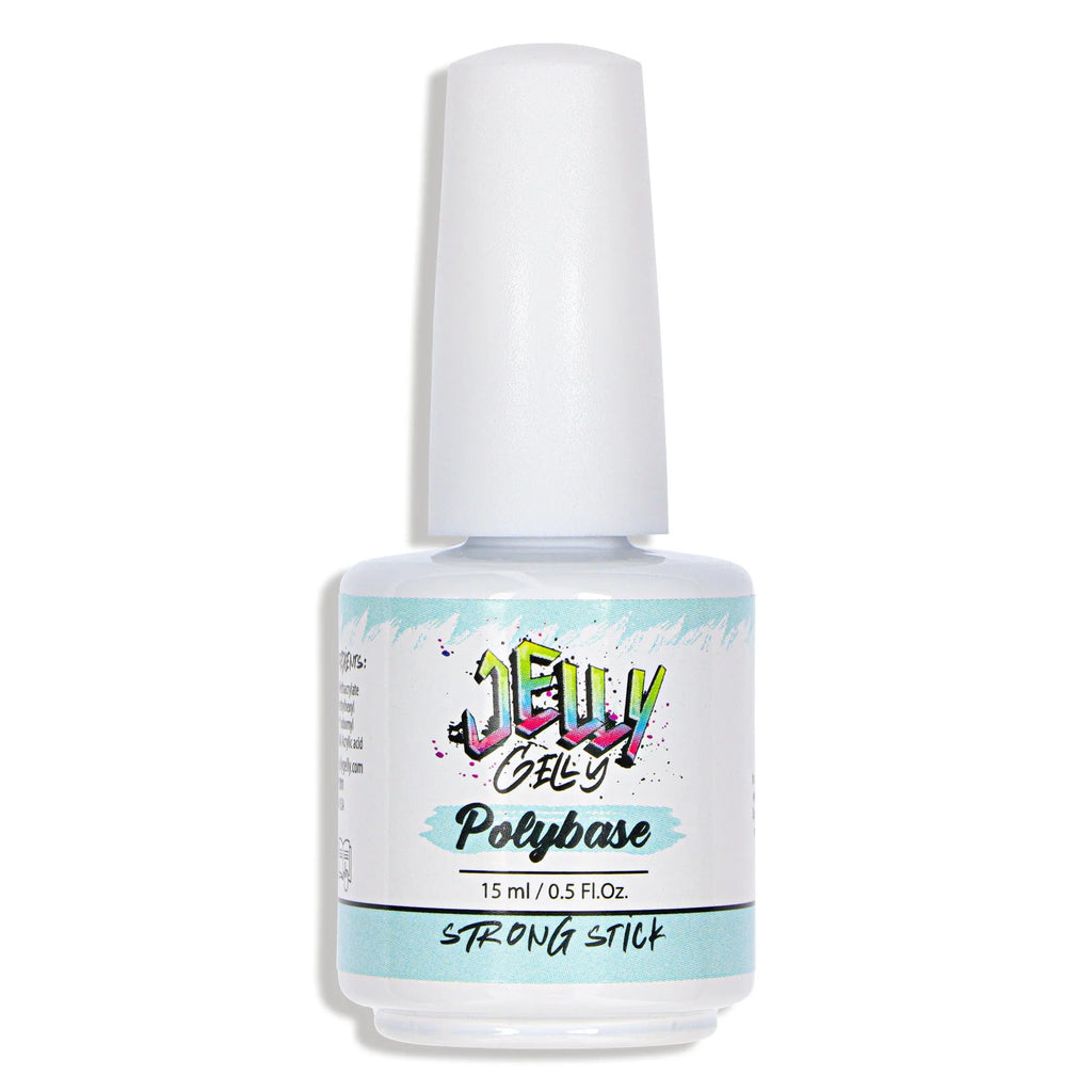 Jelly Gelly Polybase 15ml – rubber base coat for strong adhesion, flexible formula, perfect foundation for gel nails.
