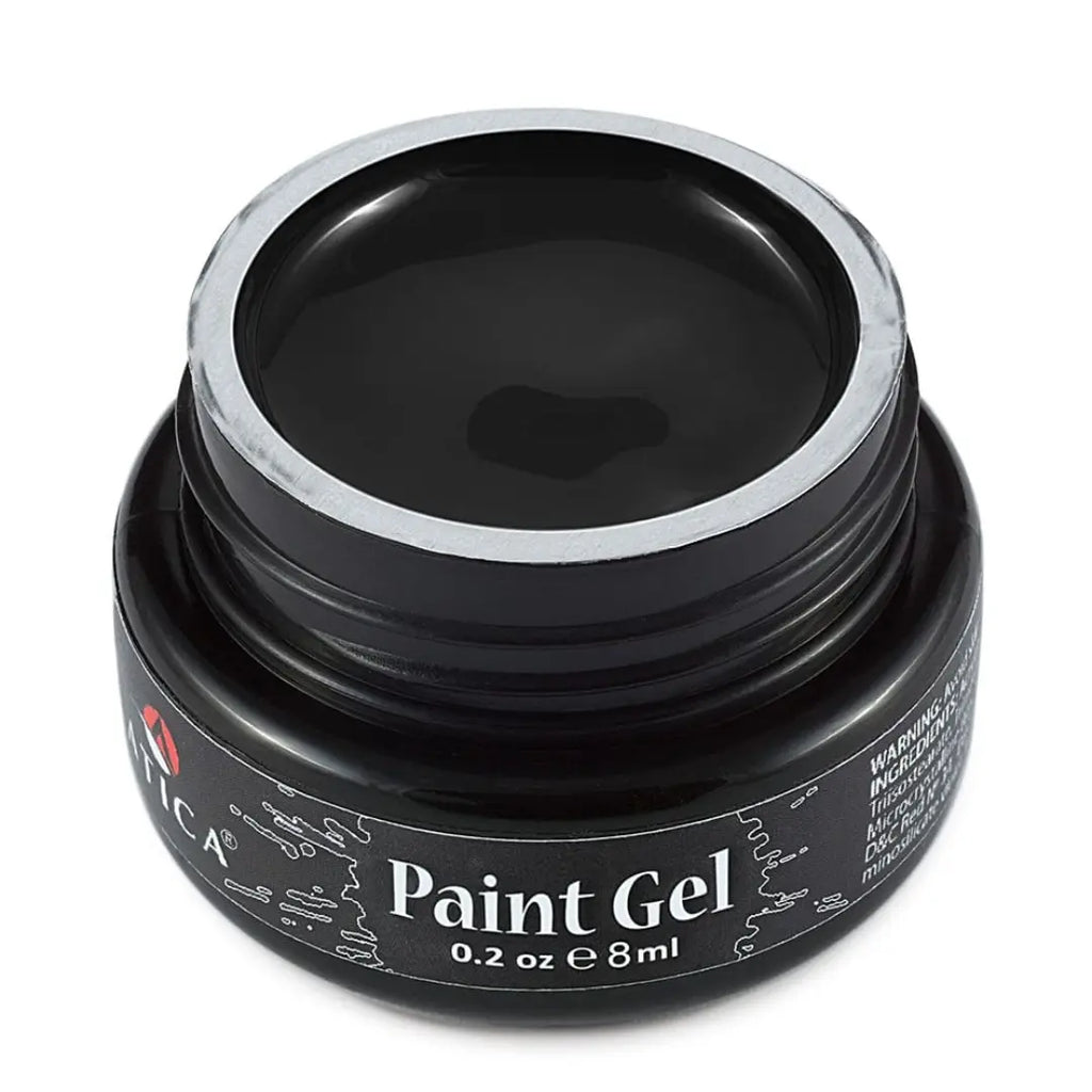 Atica Paint Gel Black 8ml – jar of rich black gel paint for nails.

