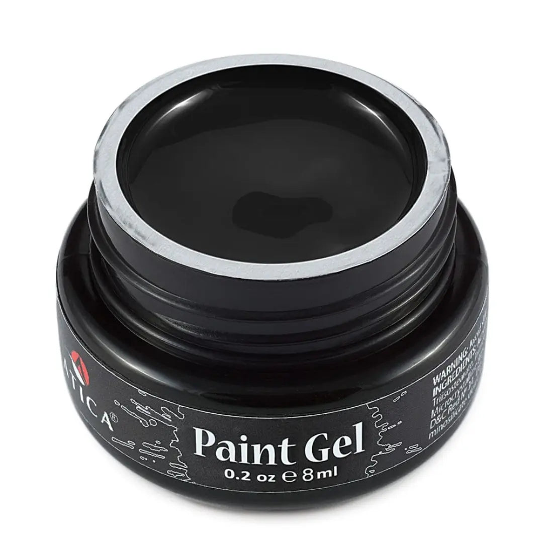 Atica Paint Gel Black 8ml – jar of rich black gel paint for nails.

