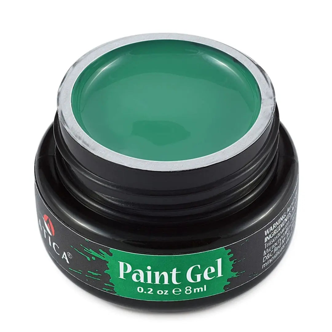 Atica Paint Gel Green 8ml – jar of bold green gel paint for nails.

