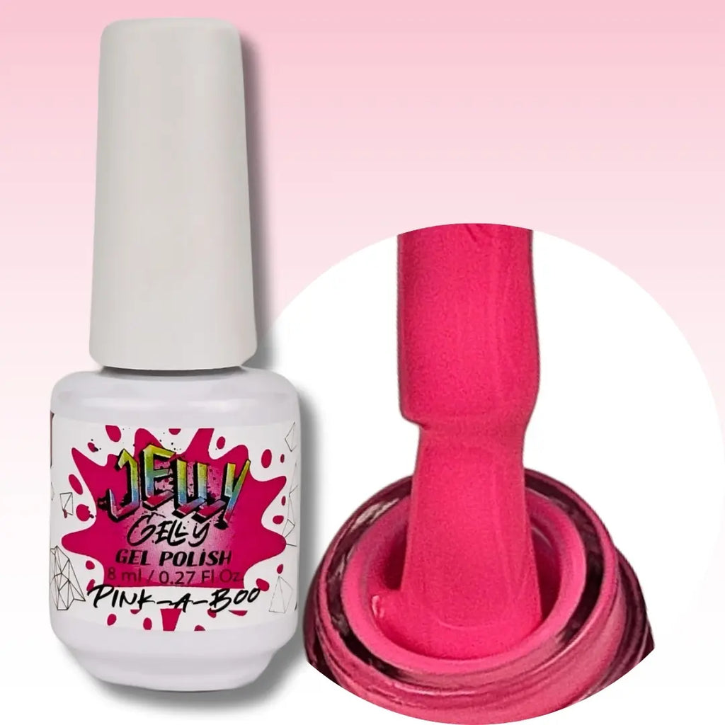 Jelly Gelly Gel Nail Polish in Pink a Boo – vibrant pink gel polish bottle, 8ml