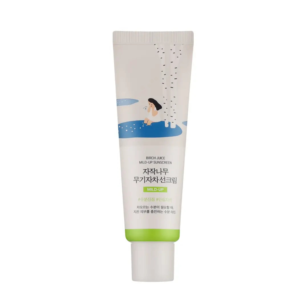 Round Lab Birch Juice Moisturizing Mild-Up Sun Cream SPF50+ PA++++ 50ml tube, mineral zinc oxide sunscreen for sensitive skin