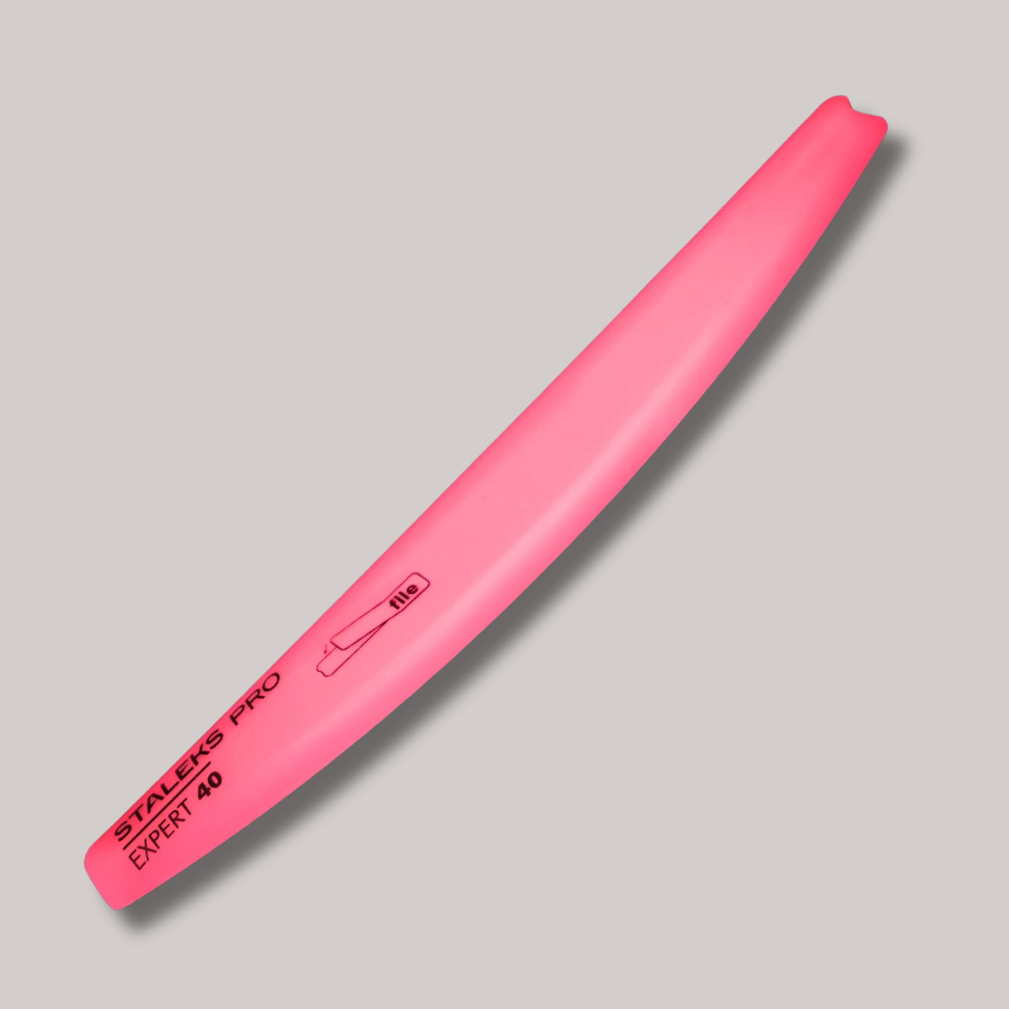 Crescent Beveled Plastic Base For Nail File EXPERT 40, 162 x 25 mm, suitable for disposable crescent-shaped adhesive files, hygienic, disinfection-safe, and ideal for manicures and pedicures.


