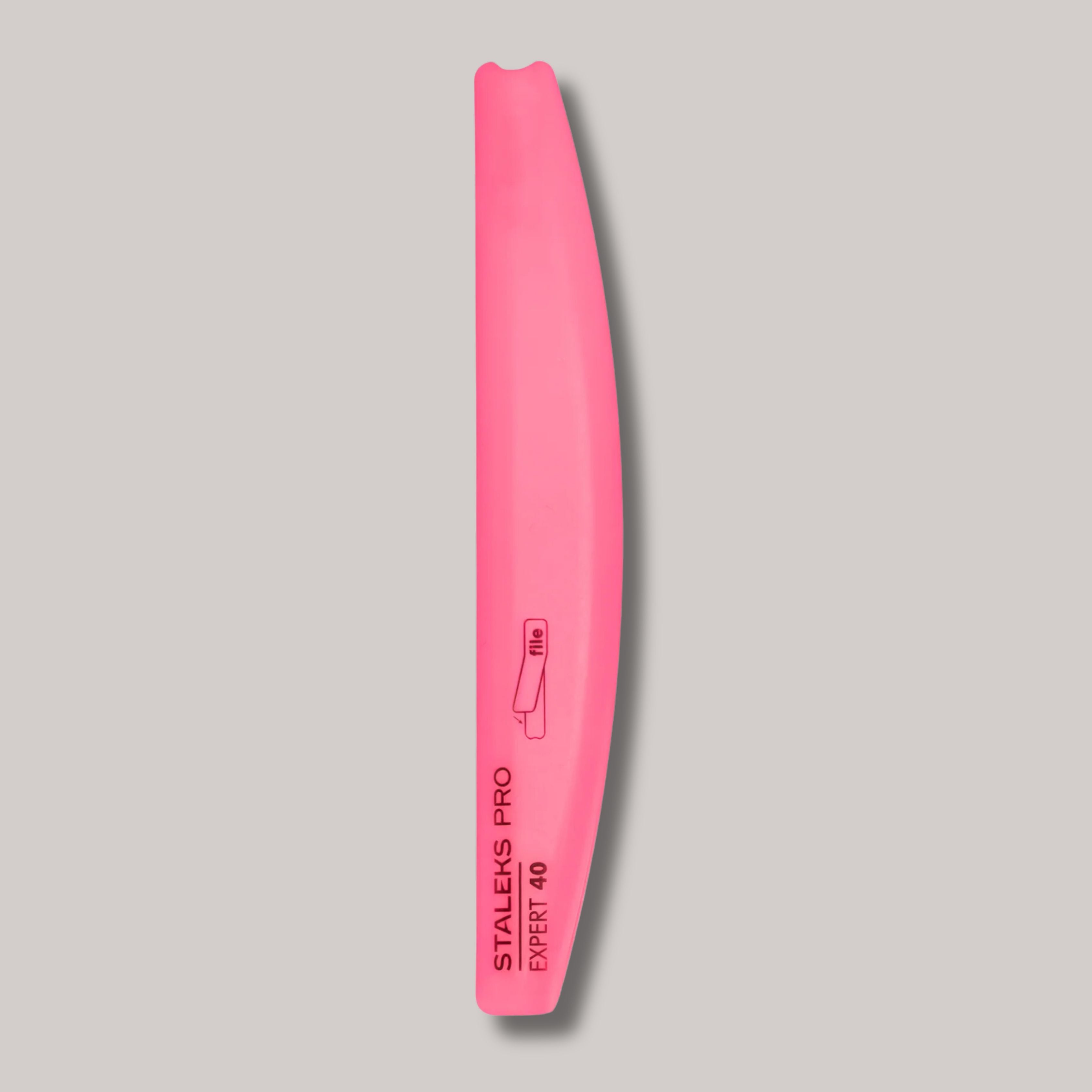 Crescent Beveled Plastic Base For Nail File EXPERT 40, 162 x 25 mm, suitable for disposable crescent-shaped adhesive files, hygienic, disinfection-safe, and ideal for manicures and pedicures.

