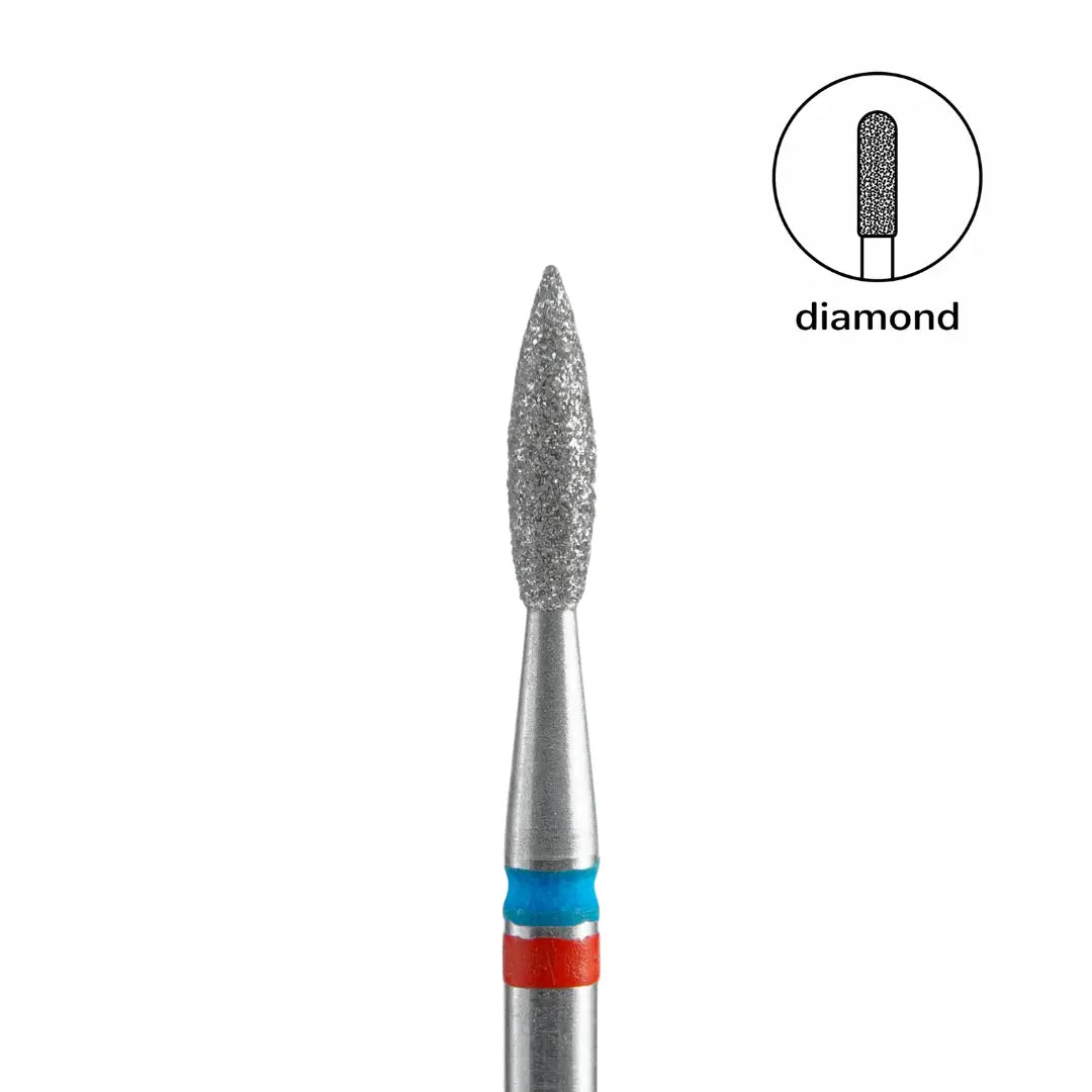 STALEKS EXPERT diamond nail drill bit, DUO pointed flame shape, red-blue grit, 2.1mm head for cuticle and pedicure work
