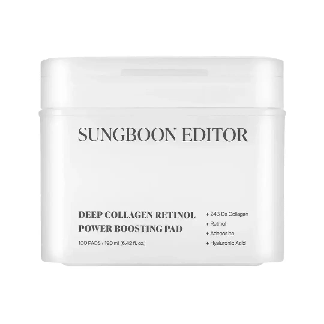 Sungboon Editor Deep Collagen Retinol Power Boosting Pad 100-pad tub, collagen and retinol toner pads