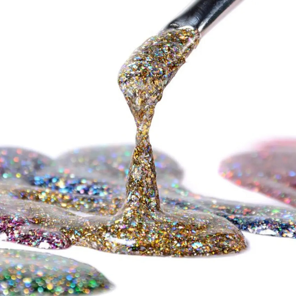 Atica Twinkle Gel Ice Baby 8ml – open jar with gold and silver holographic glitter gel.