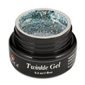Atica Twinkle Gel Moon 8ml – open jar with blue-silver holographic glitter gel.
