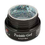 Atica Twinkle Gel Moon 8ml – open jar with blue-silver holographic glitter gel.