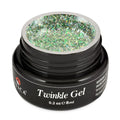 Atica Twinkle Gel Peacock 8ml – open jar with green holographic glitter gel.