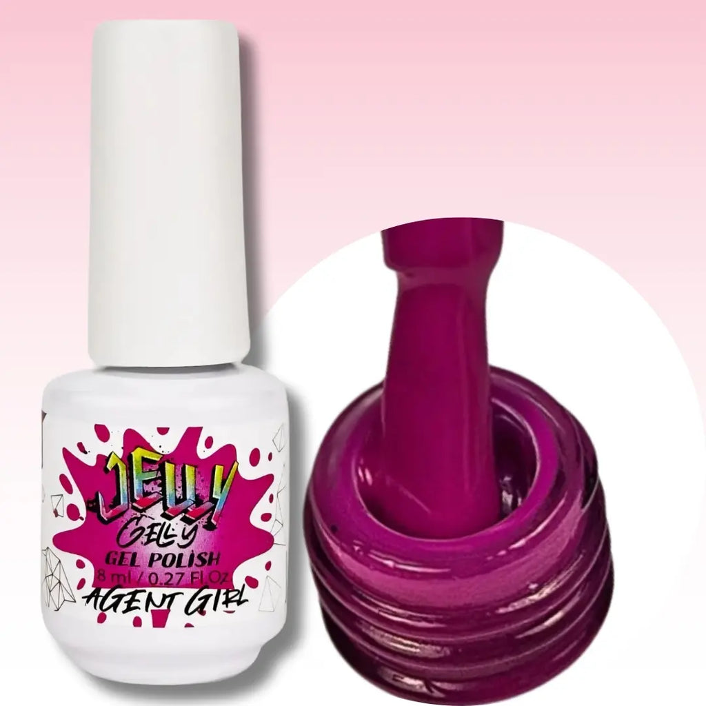 Jelly Gelly Gel Nail Polish in Agent Girl – bold pink-red gel polish bottle, 8ml