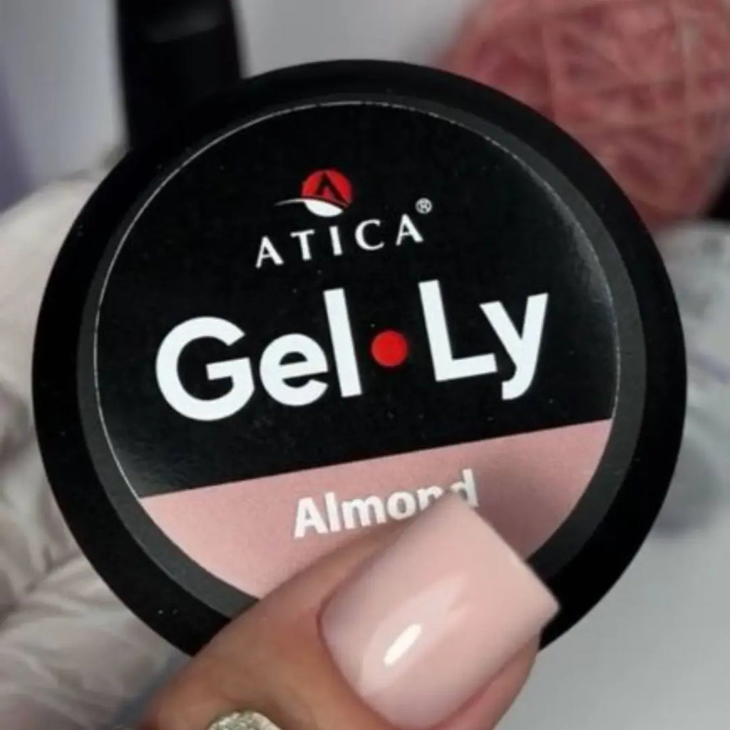 Atica Gel*Ly Sculpting Gel Almond 30ml – thick sculpting gel in a black jar.

