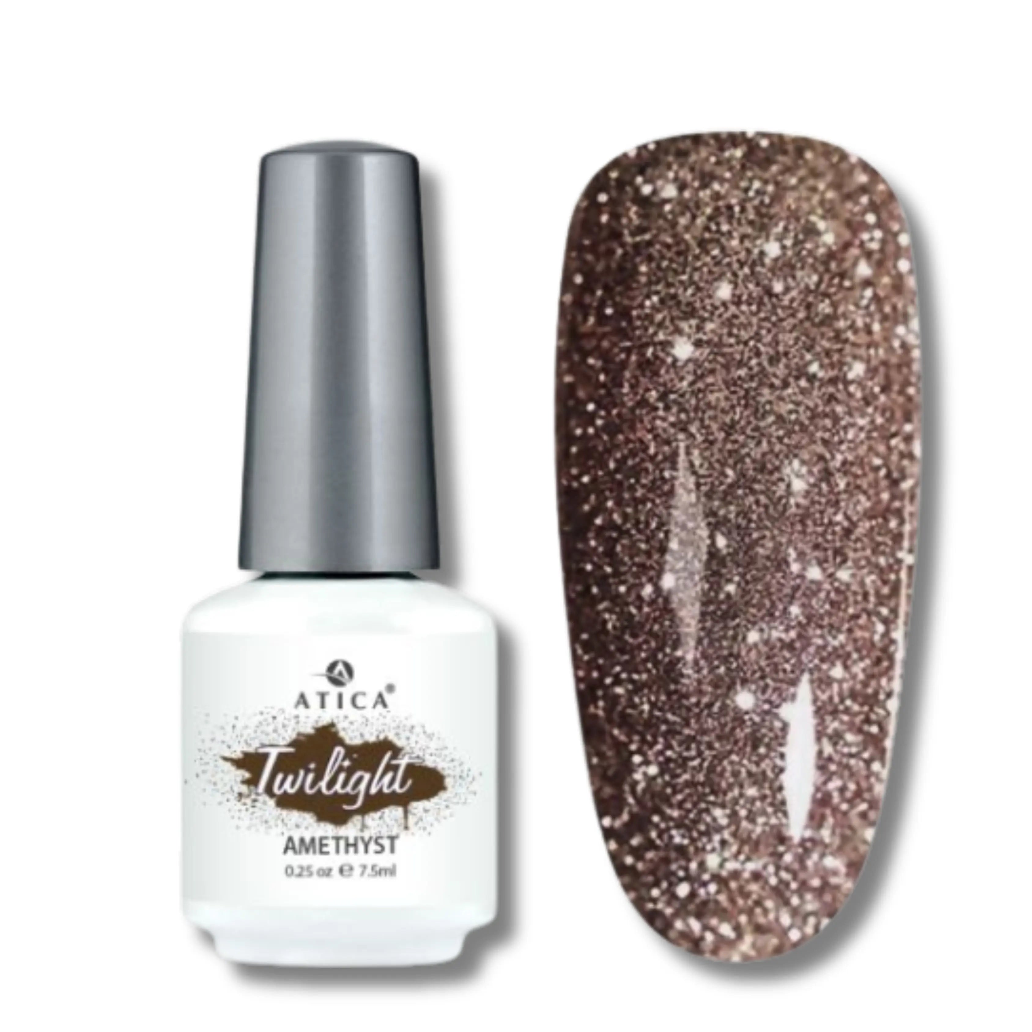 Atica TWILIGHT Gel Polish in Amethyst – radiant luminous purple gel polish bottle, 7.5ml